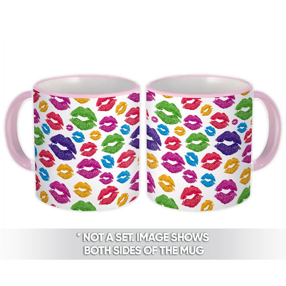 Gift Mug : Rainbow Lips Prints Colorful Kisses Makeup Seamless Pattern Cosmetics