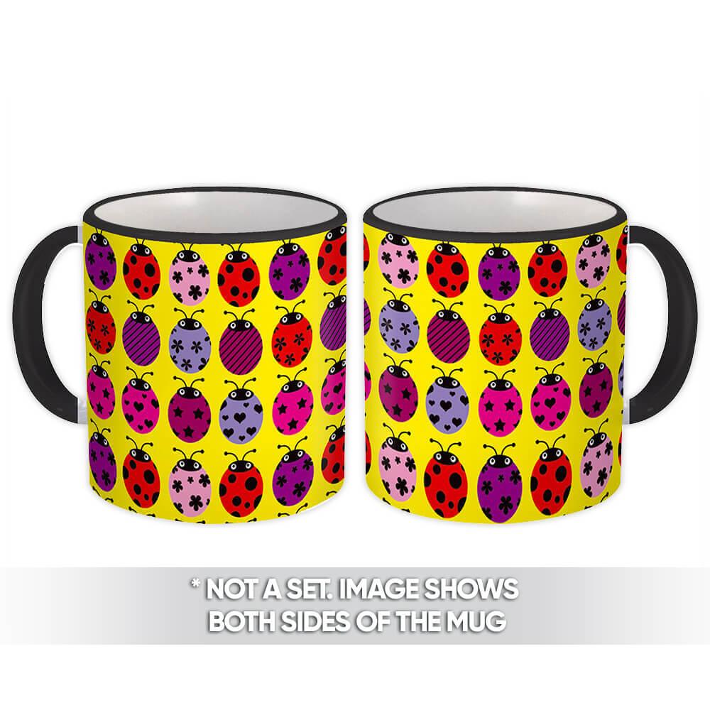 Gift Mug : Cute Printed Ladybugs Bright Pattern Floral Starry Striped Butterfly