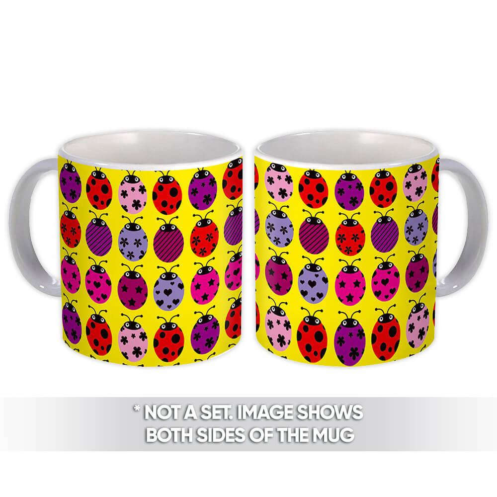 Gift Mug : Cute Printed Ladybugs Bright Pattern Floral Starry Striped Butterfly