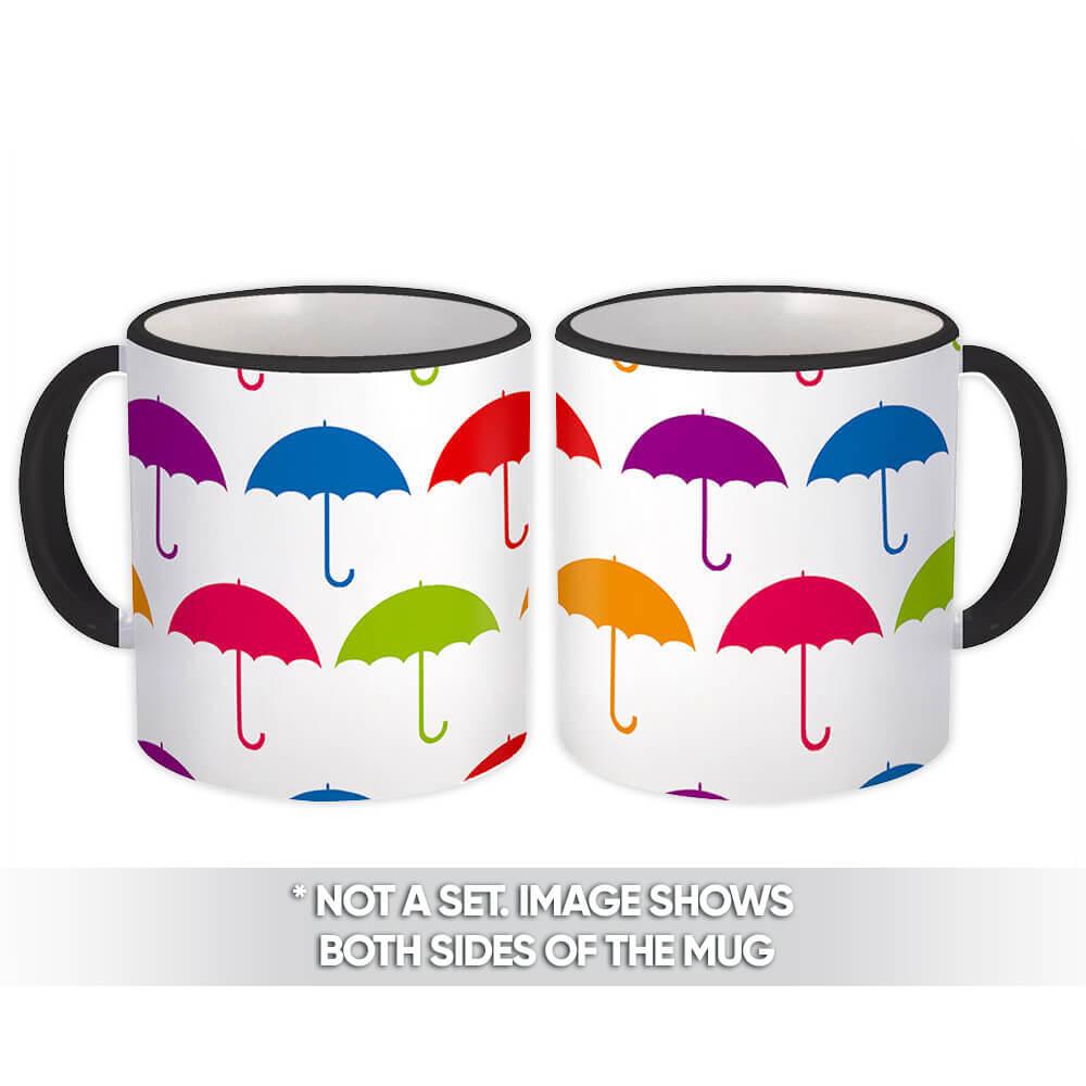 Gift Mug : Umbrellas Rainbow Colors Pattern Rain Mood Scrapbooking Bathroom