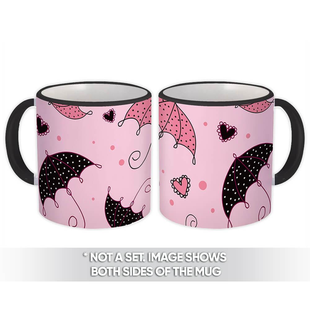 Gift Mug : Dotted Umbrellas Hearts Pink Pattern Rain Baby Shower Girlish Room