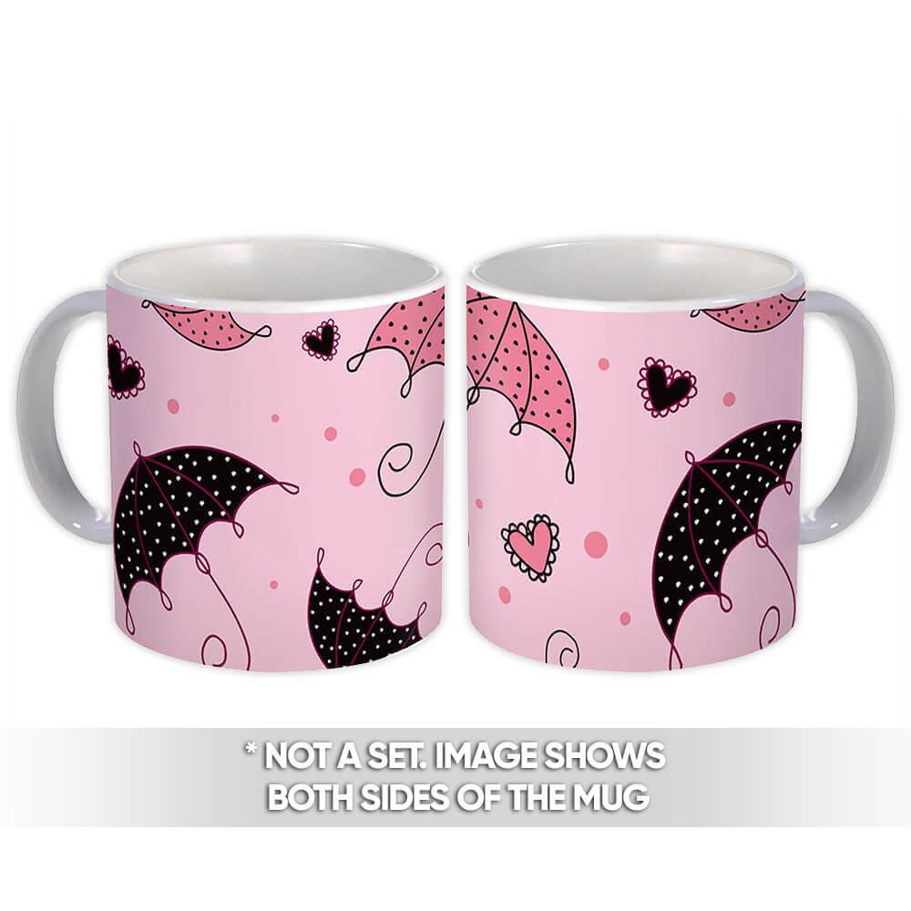 Gift Mug : Dotted Umbrellas Hearts Pink Pattern Rain Baby Shower Girlish Room