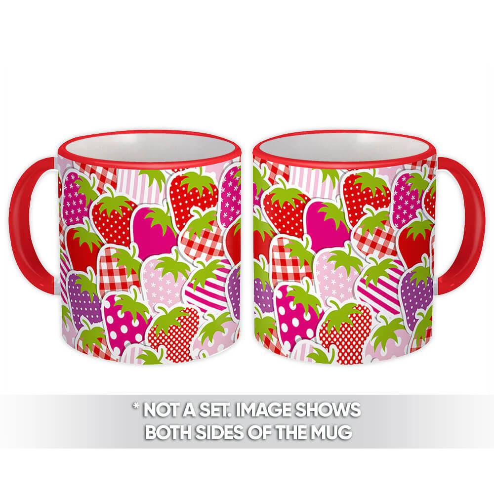 Gift Mug : All Over Strawberry Abstract Stamps Pattern Fruits Kitchen Garden