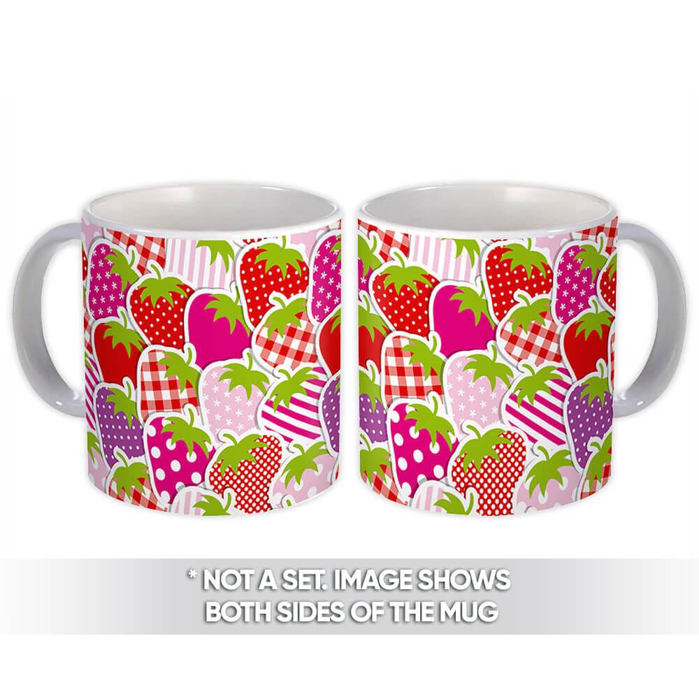 Gift Mug : All Over Strawberry Abstract Stamps Pattern Fruits Kitchen Garden