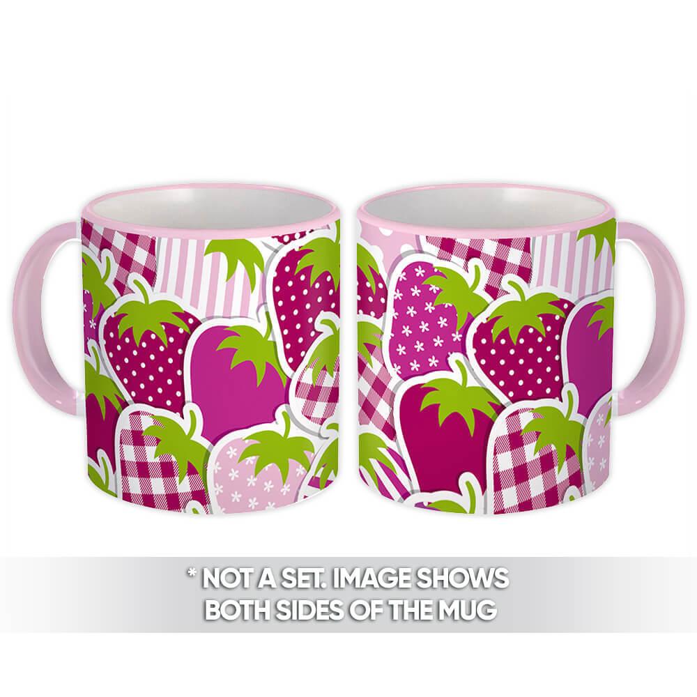 Gift Mug : All Over Strawberry Fruits Stamped Pattern Chess Dots Home Room Decor