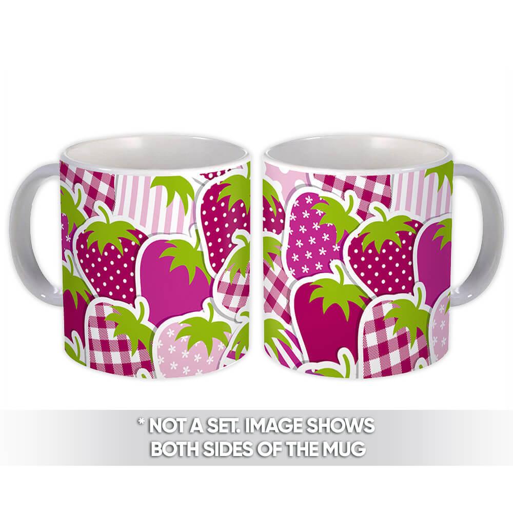 Gift Mug : All Over Strawberry Fruits Stamped Pattern Chess Dots Home Room Decor