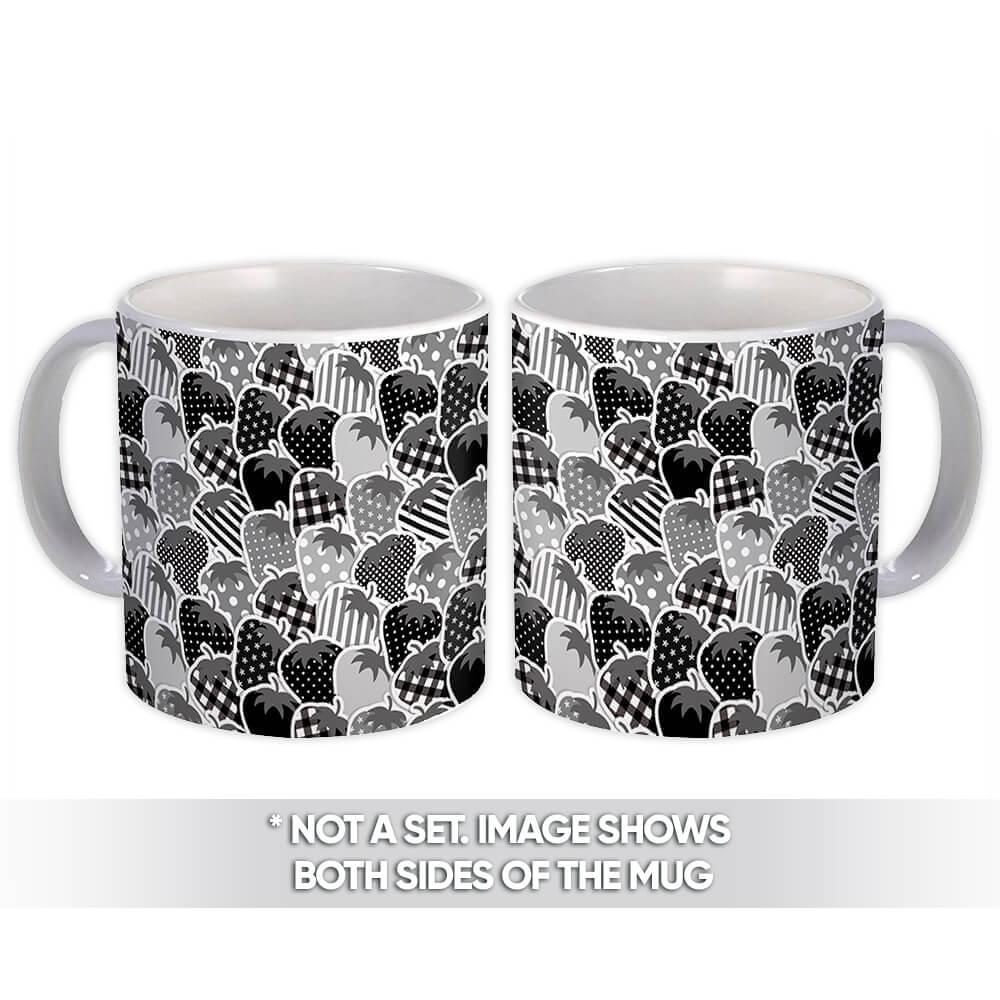 Gift Mug : All Over Strawberry Black White Pattern Fruits Nostalgia Miss You