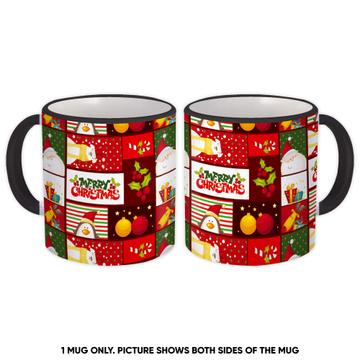 Merry Christmas Patchwork : Gift Mug Kids Pattern Santa Penguin Bear Festive Decor Card
