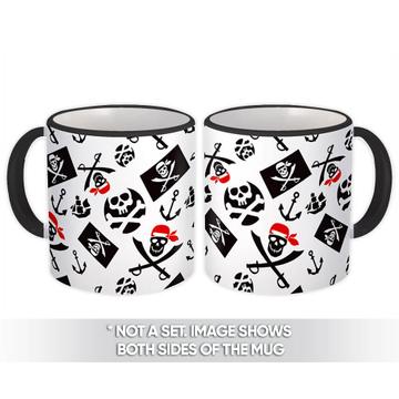 Pirate Flag : Gift Mug Jolly Roger Skulls Bandana Bones Anchor White Black Pattern Kids