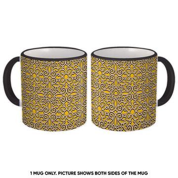 Geometric Arabesque Pattern : Gift Mug Antique Quatrefoil Trefoil Flower Abstract Fence