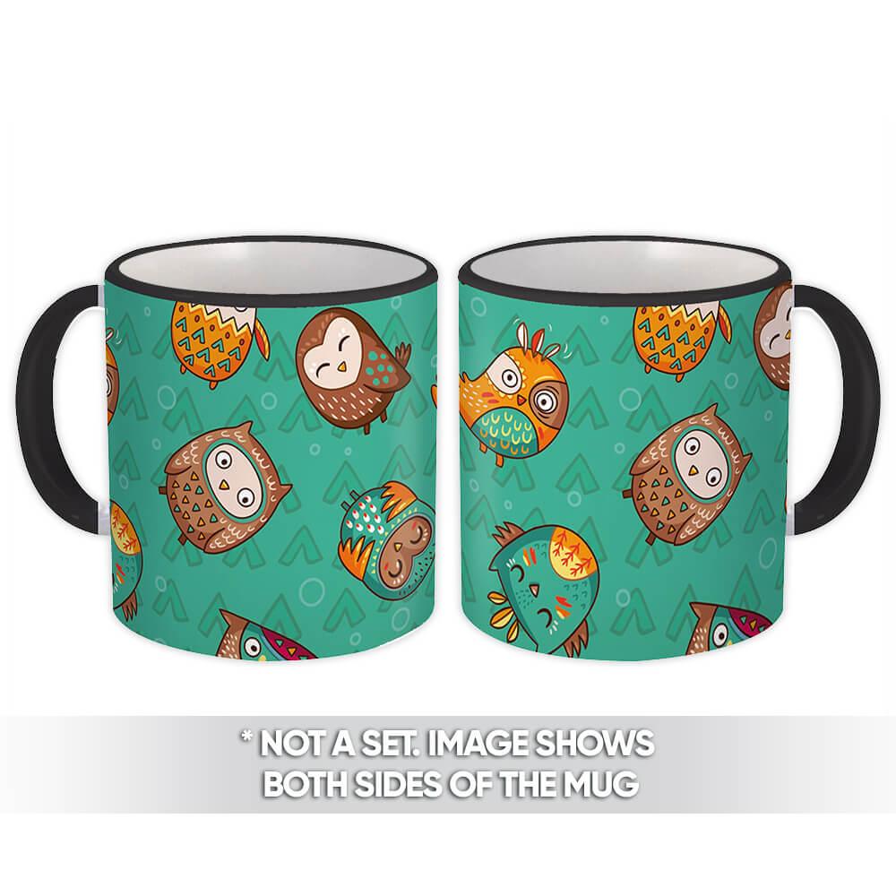 Gift Mug : Painted Owls Pattern Child Room Decor Party Feathers Indian Baby