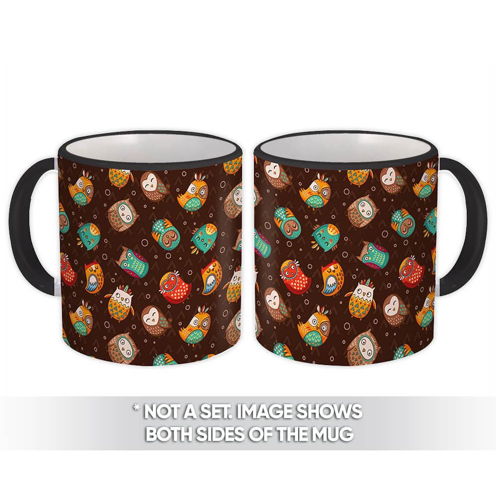 Gift Mug : Painted Owls Hero Birds Pattern Kids Plumes Cute Baby Nature Party