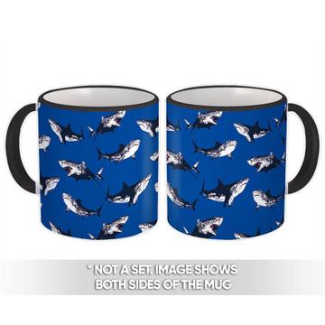 Sharks : Gift Mug Blue Pattern Marine Sea Animal Teenager Room Decor Horror Movie