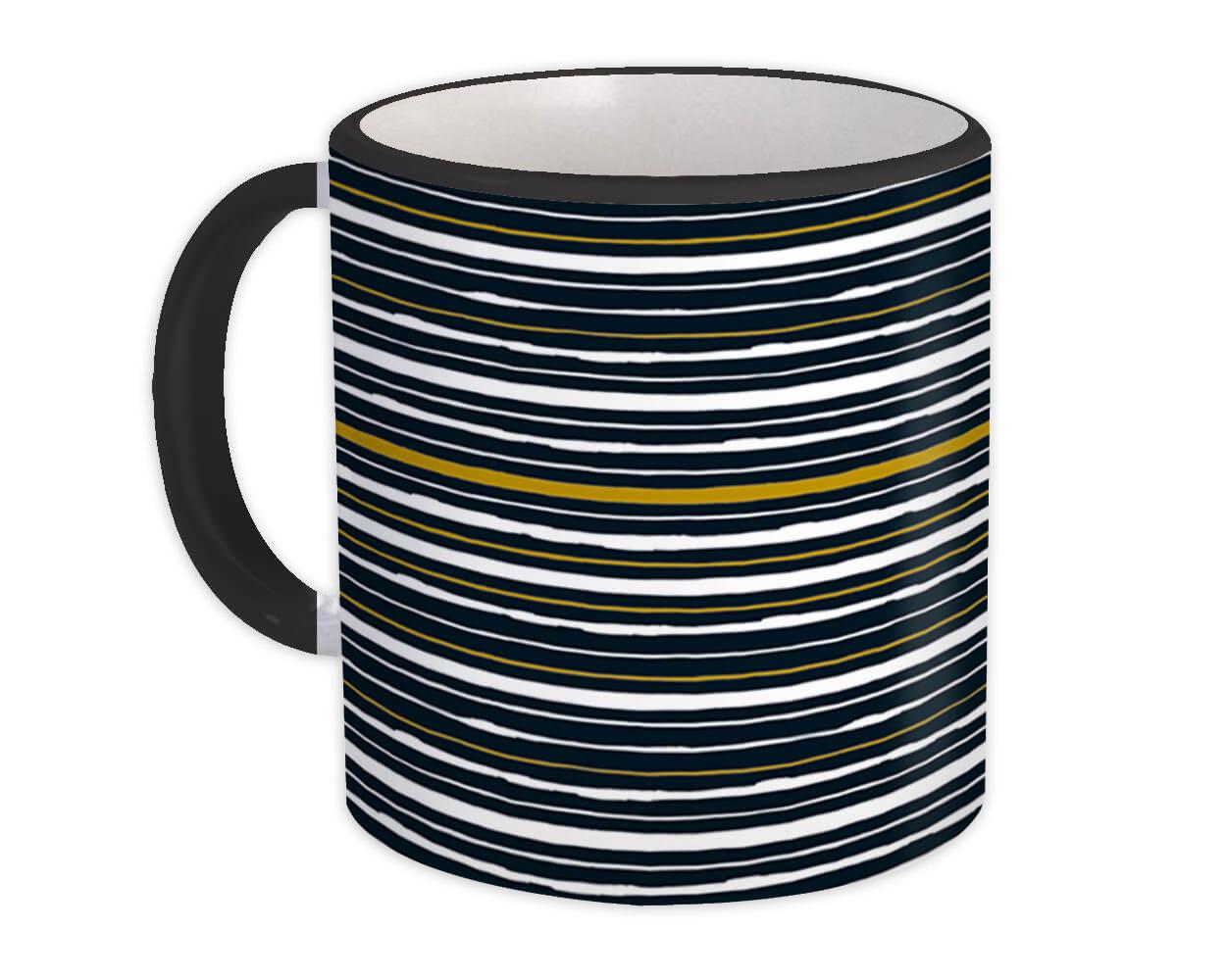 Gift Mug : Stripes Navy Blue Gold Scandinavian Modern Contemporary Design