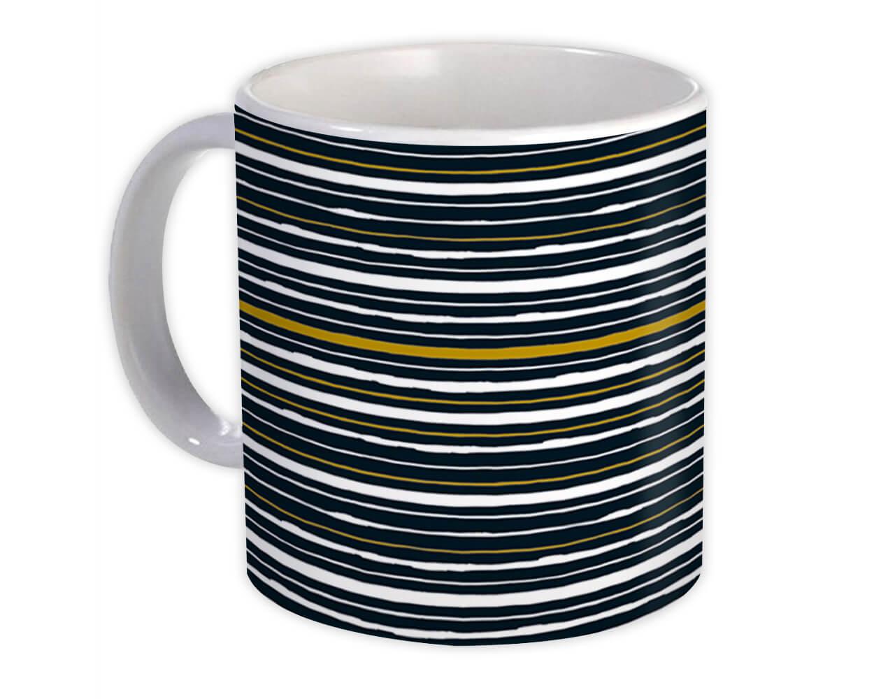 Gift Mug : Stripes Navy Blue Gold Scandinavian Modern Contemporary Design