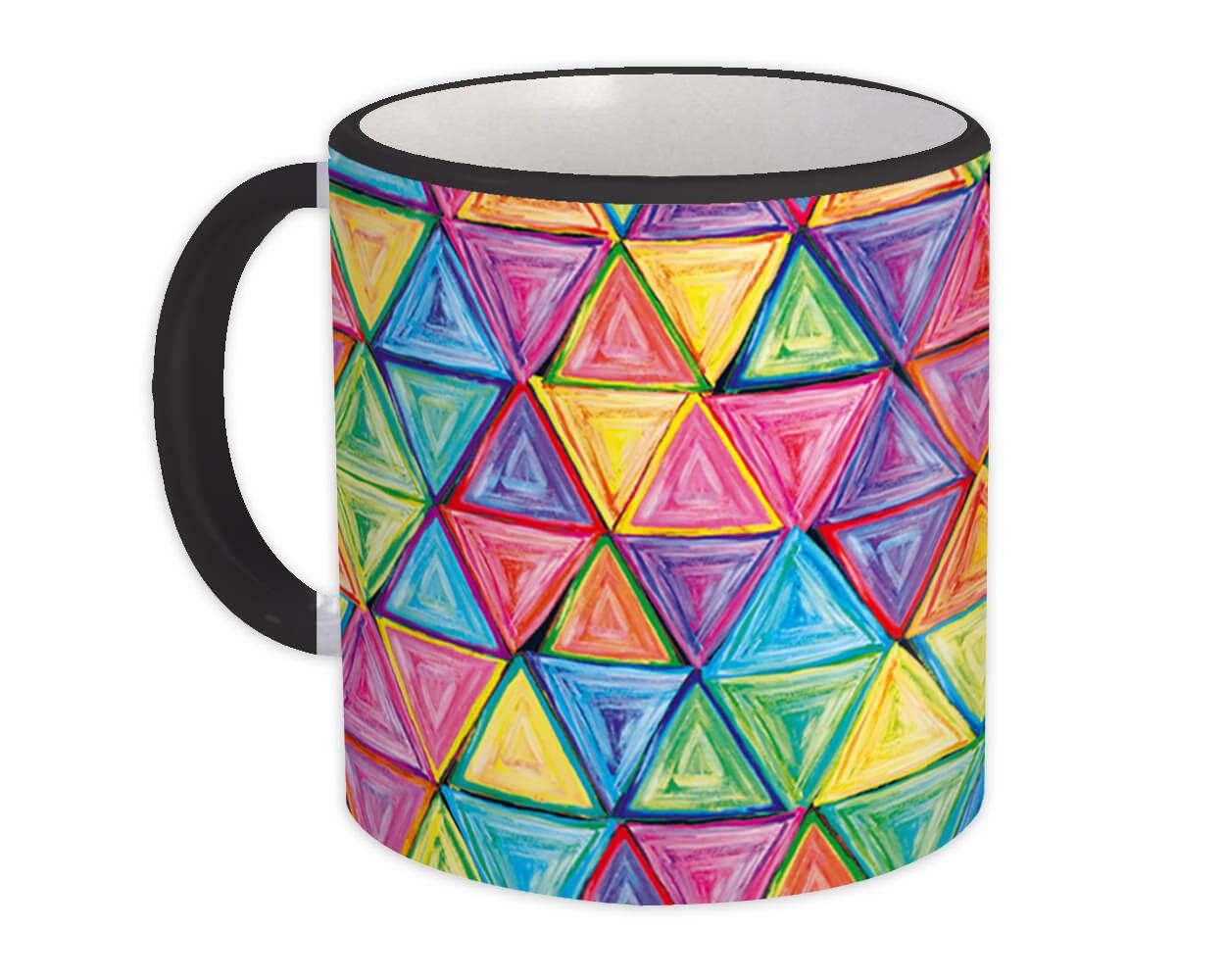 Pretty Geometric Triangle Design Ceramic Coffee Cup Mug. Nice 25oz Size.