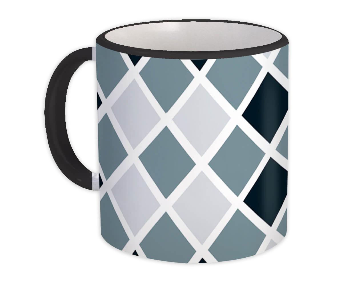 Gift Mug : Losange Diamond Design Geometric Blue Tones Modern Home Decor