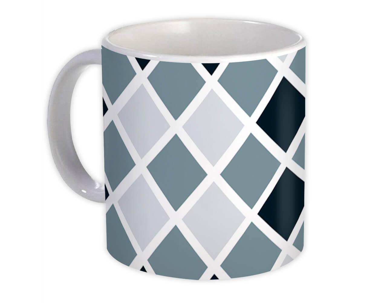 Gift Mug : Losange Diamond Design Geometric Blue Tones Modern Home Decor