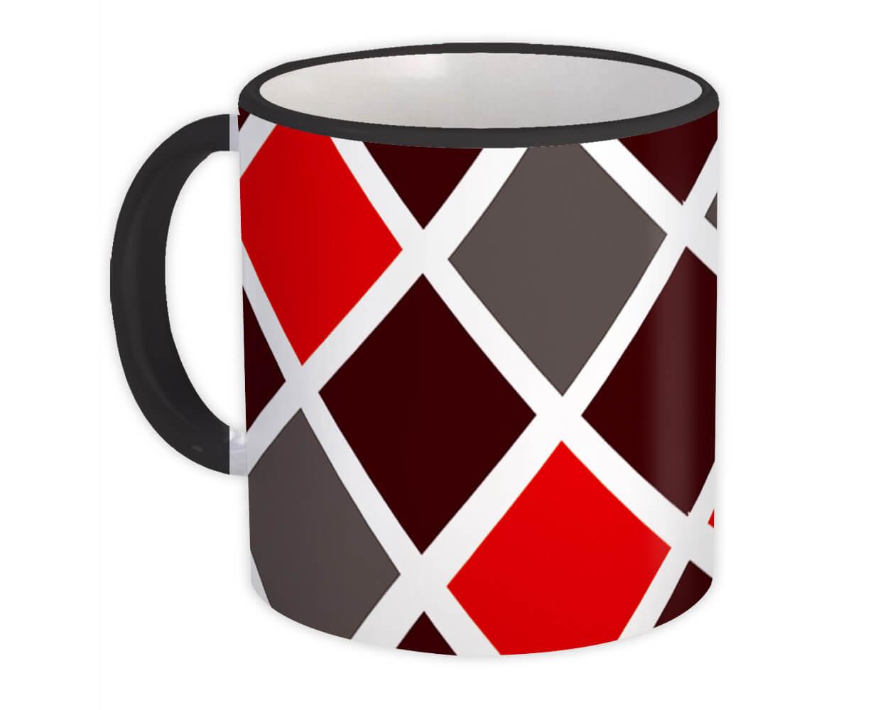 Gift Mug : Losange Diamond Design Geometric Red Grey Modern Home Decor