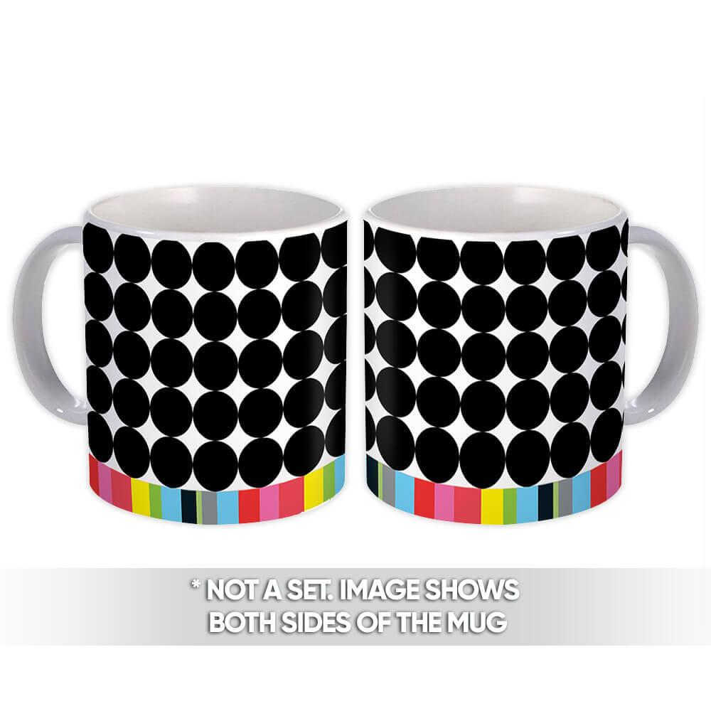 Gift Mug : Stripes and Dots Patterned Elegant Modern Mosaic Polka Black Colorful