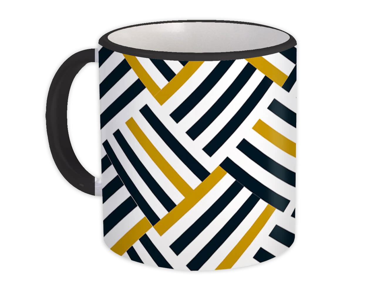 Gift Mug : Striped Squares Black Gold Scandinavian Modern Contemporary Desig