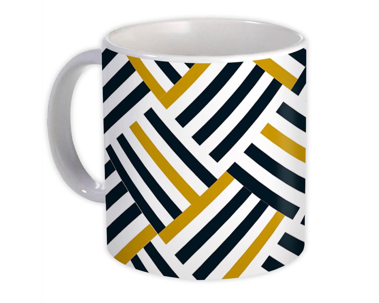 Gift Mug : Striped Squares Black Gold Scandinavian Modern Contemporary Desig