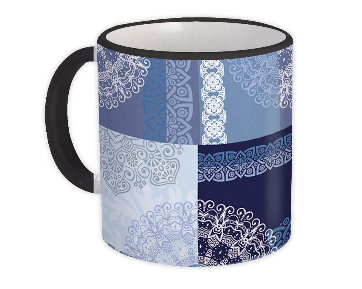 Gift Mug : Mandala Squares Modern Blue Decor Indian Esoteric