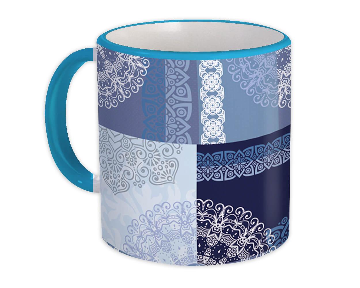 Gift Mug : Mandala Squares Modern Blue Decor Indian Esoteric