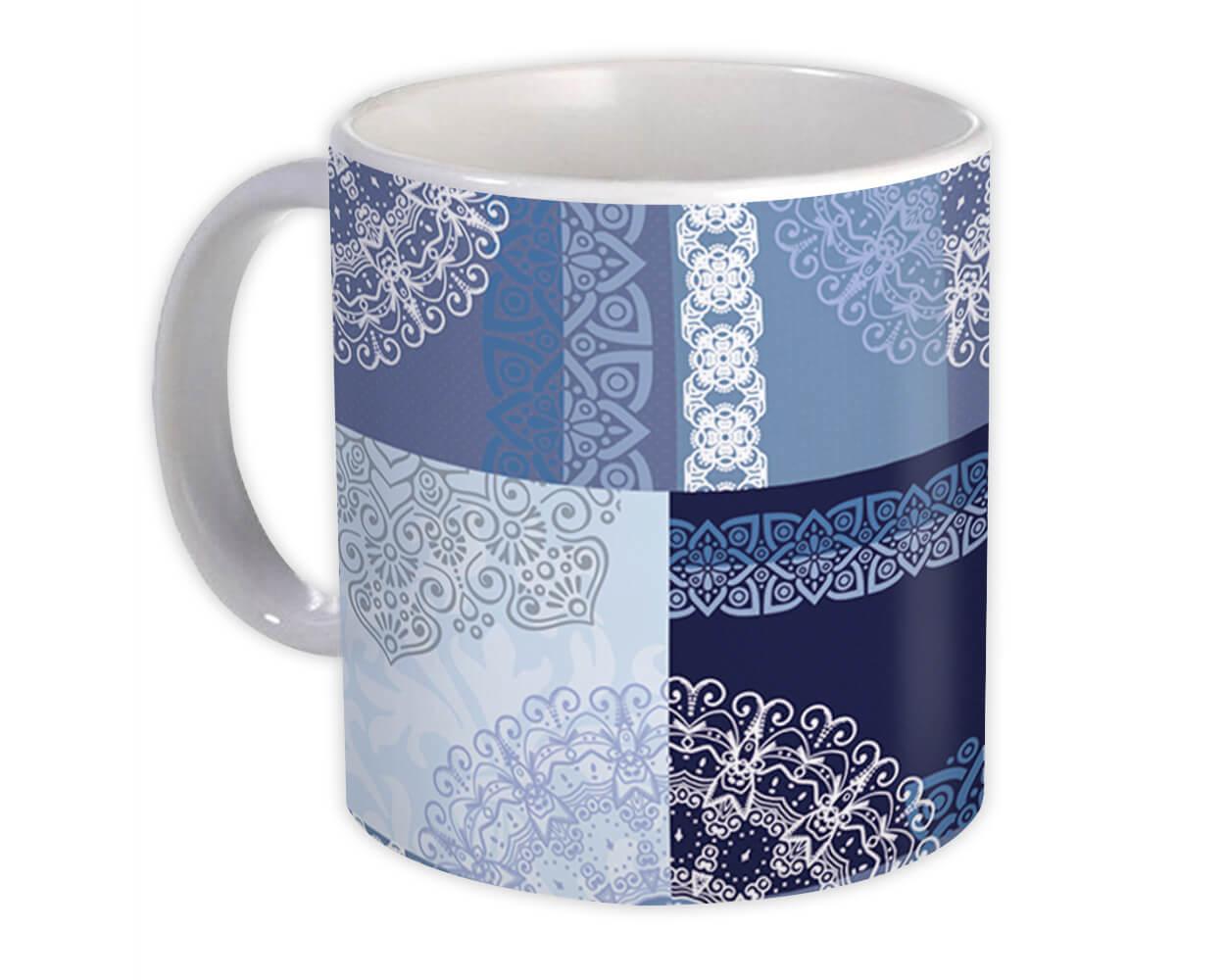 Gift Mug : Mandala Squares Modern Blue Decor Indian Esoteric