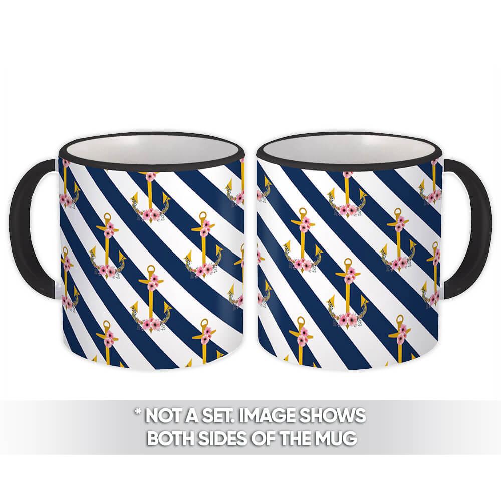 Gift Mug : Anchor Flowers Naval Modern Pattern Diagonal Stripes Mothers Day Home