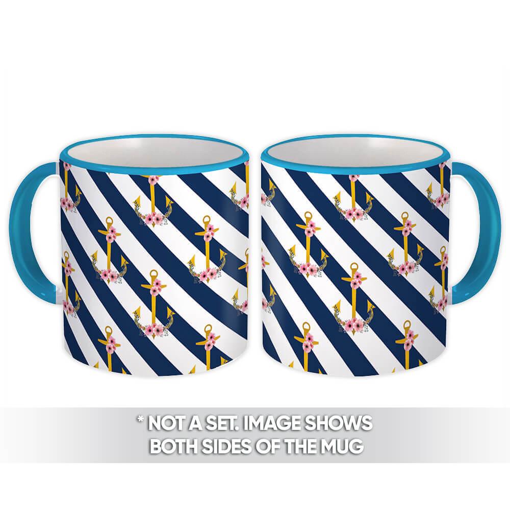 Gift Mug : Anchor Flowers Naval Modern Pattern Diagonal Stripes Mothers Day Home