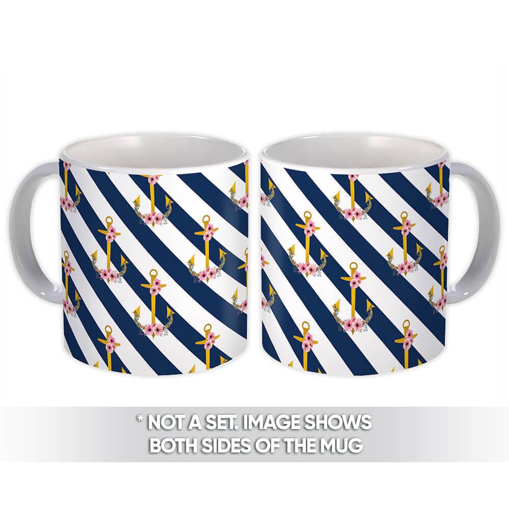 Gift Mug : Anchor Flowers Naval Modern Pattern Diagonal Stripes Mothers Day Home