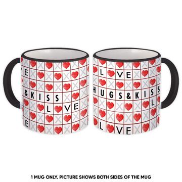Hugs Kiss : Gift Mug Love Pattern Valentines Day Xoxo Hearts Letters Squares Frame