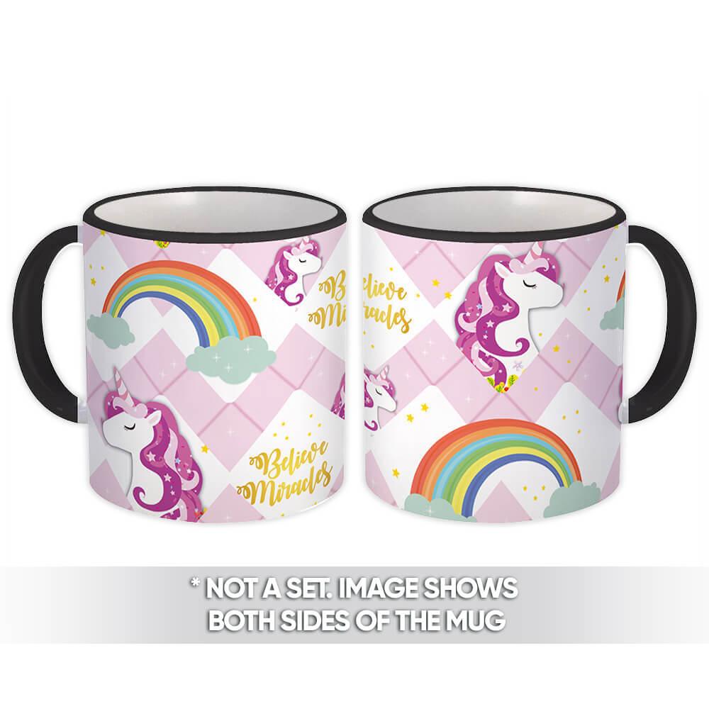 Gift Mug : Whimsical Unicorn Rainbow Fantasy Pattern Girlish Baby Shower Decor