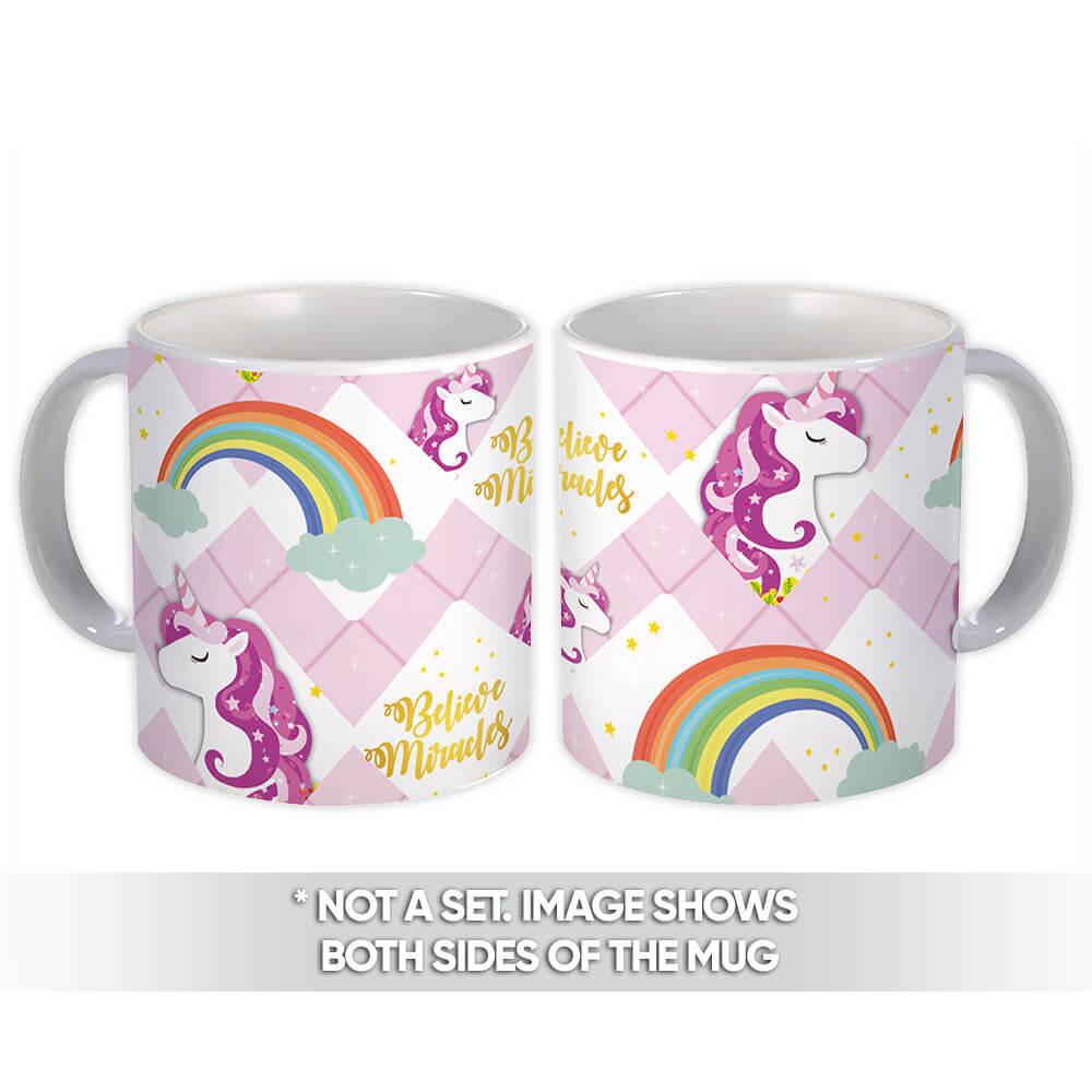 Gift Mug : Whimsical Unicorn Rainbow Fantasy Pattern Girlish Baby Shower Decor