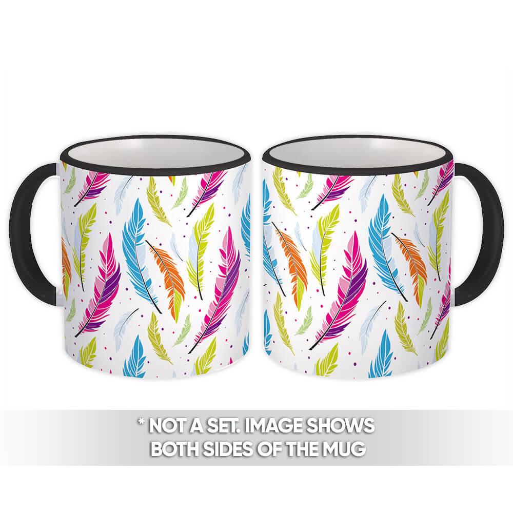 Gift Mug : Colorful Feathers Seamless Pattern Mystic Rainbow Esoteric Plume Home