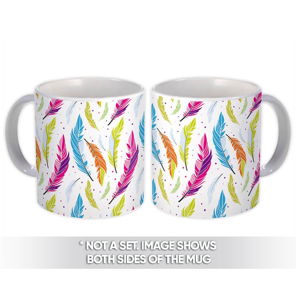 Gift Mug : Colorful Feathers Seamless Pattern Mystic Rainbow Esoteric Plume Home