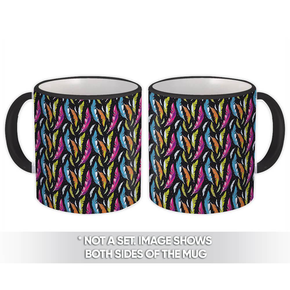 Gift Mug : Colorful Feathers Black Pattern Mystic Esoteric Girl Room Decor Birds