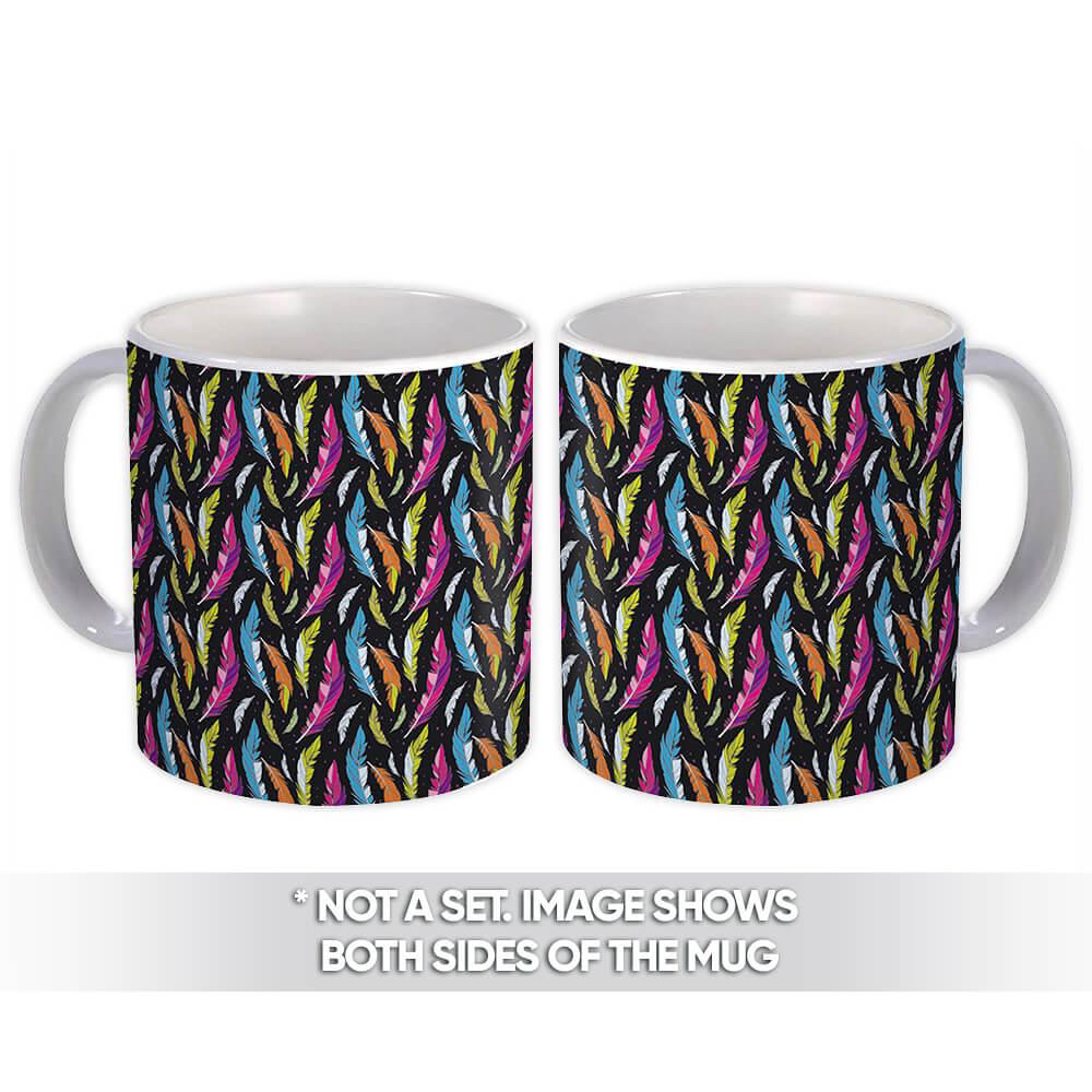 Gift Mug : Colorful Feathers Black Pattern Mystic Esoteric Girl Room Decor Birds