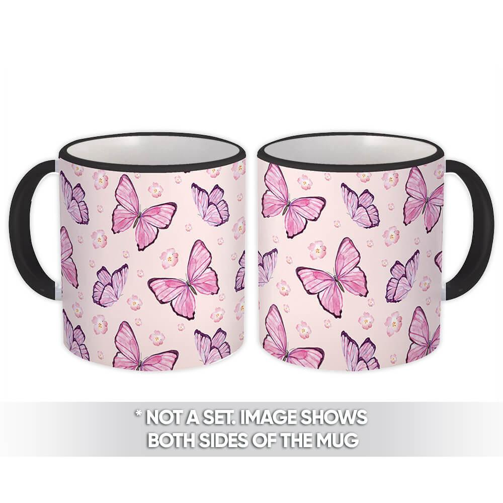 Gift Mug : Pastel Colored Butterflies Pattern Baby Shower Nursery Kids Female