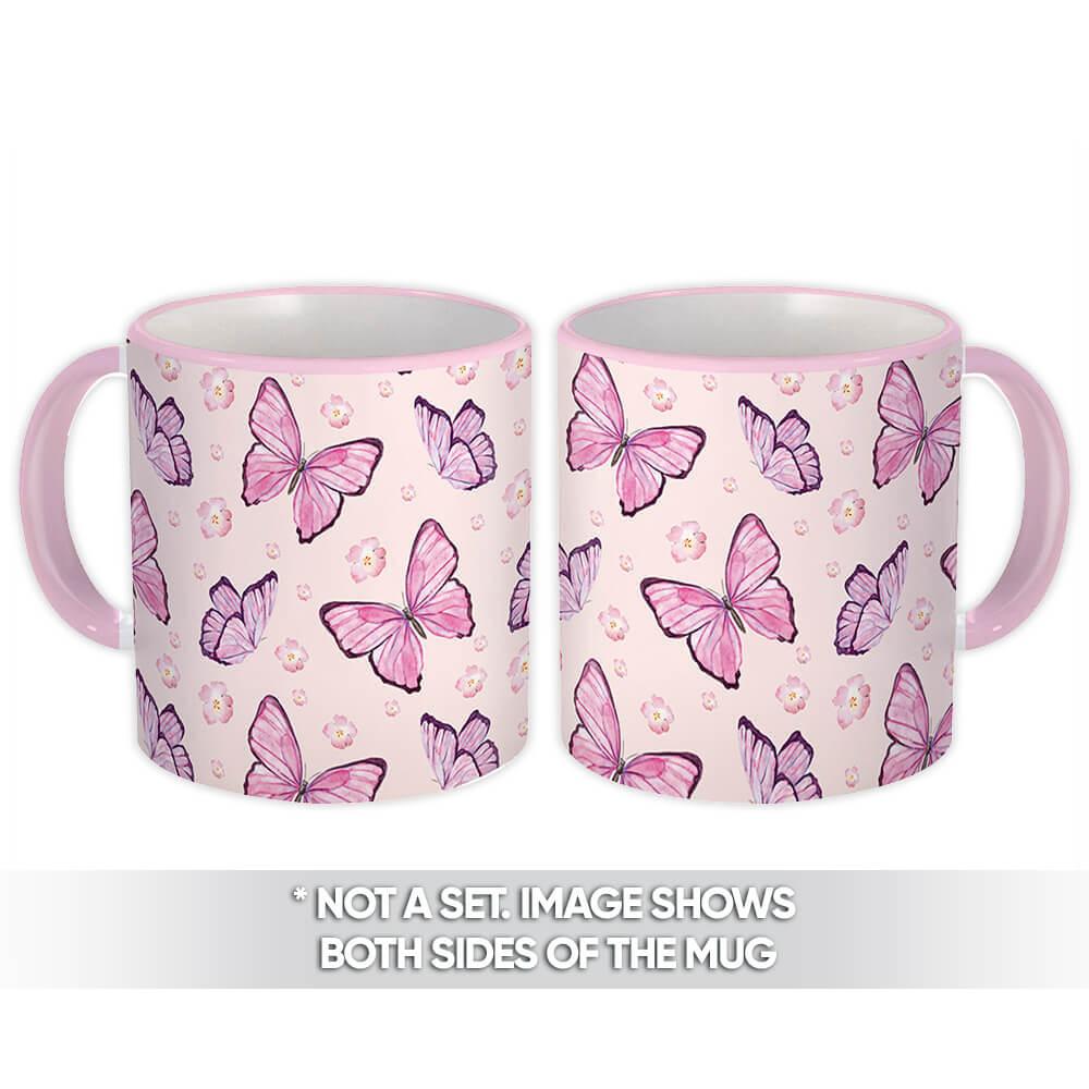 Gift Mug : Pastel Colored Butterflies Pattern Baby Shower Nursery Kids Female