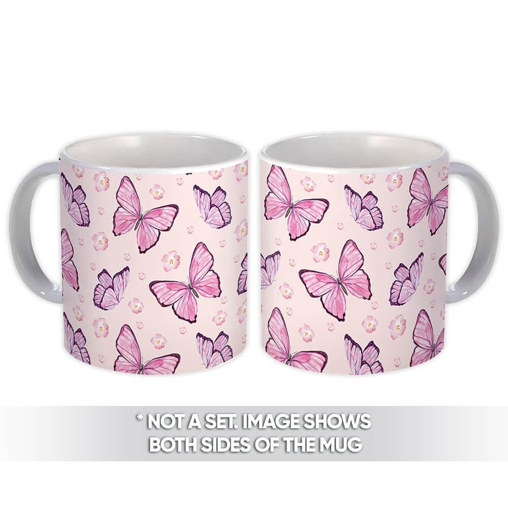 Gift Mug : Pastel Colored Butterflies Pattern Baby Shower Nursery Kids Female