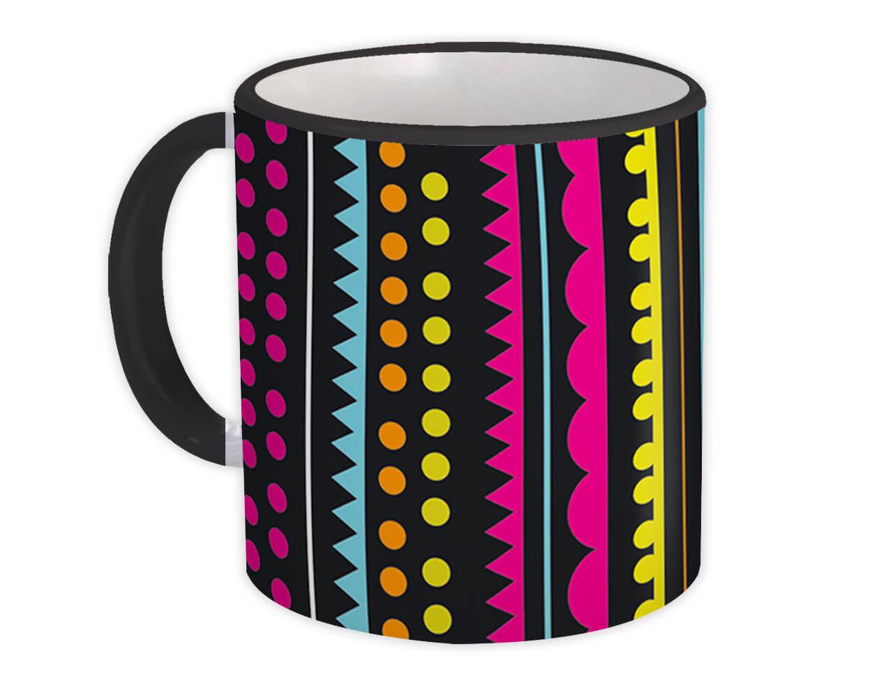 Gift Mug : Tribal Dots Black Pink Neon Decor Modern Abstract Pattern Shapes