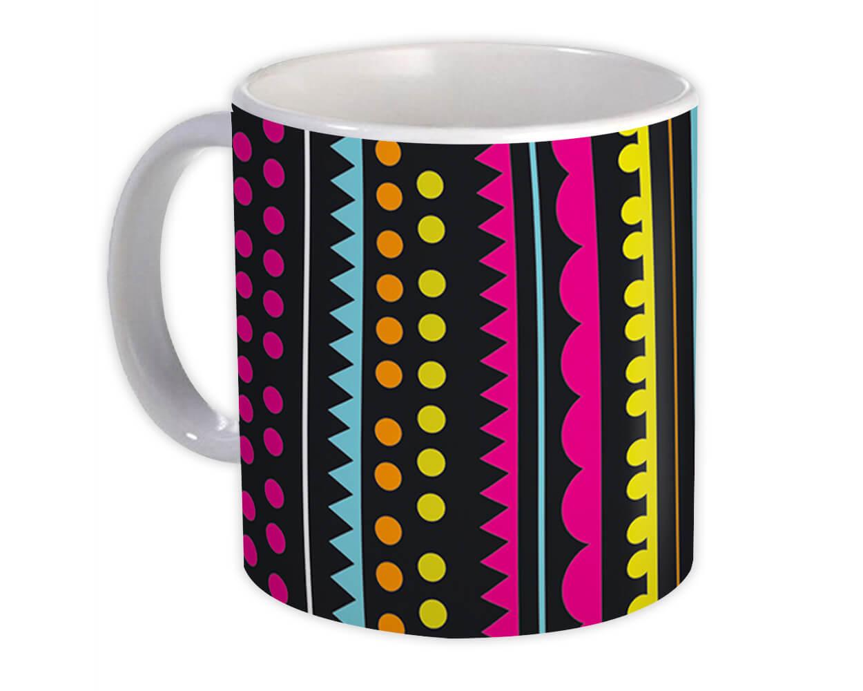 Gift Mug : Tribal Dots Black Pink Neon Decor Modern Abstract Pattern Shapes