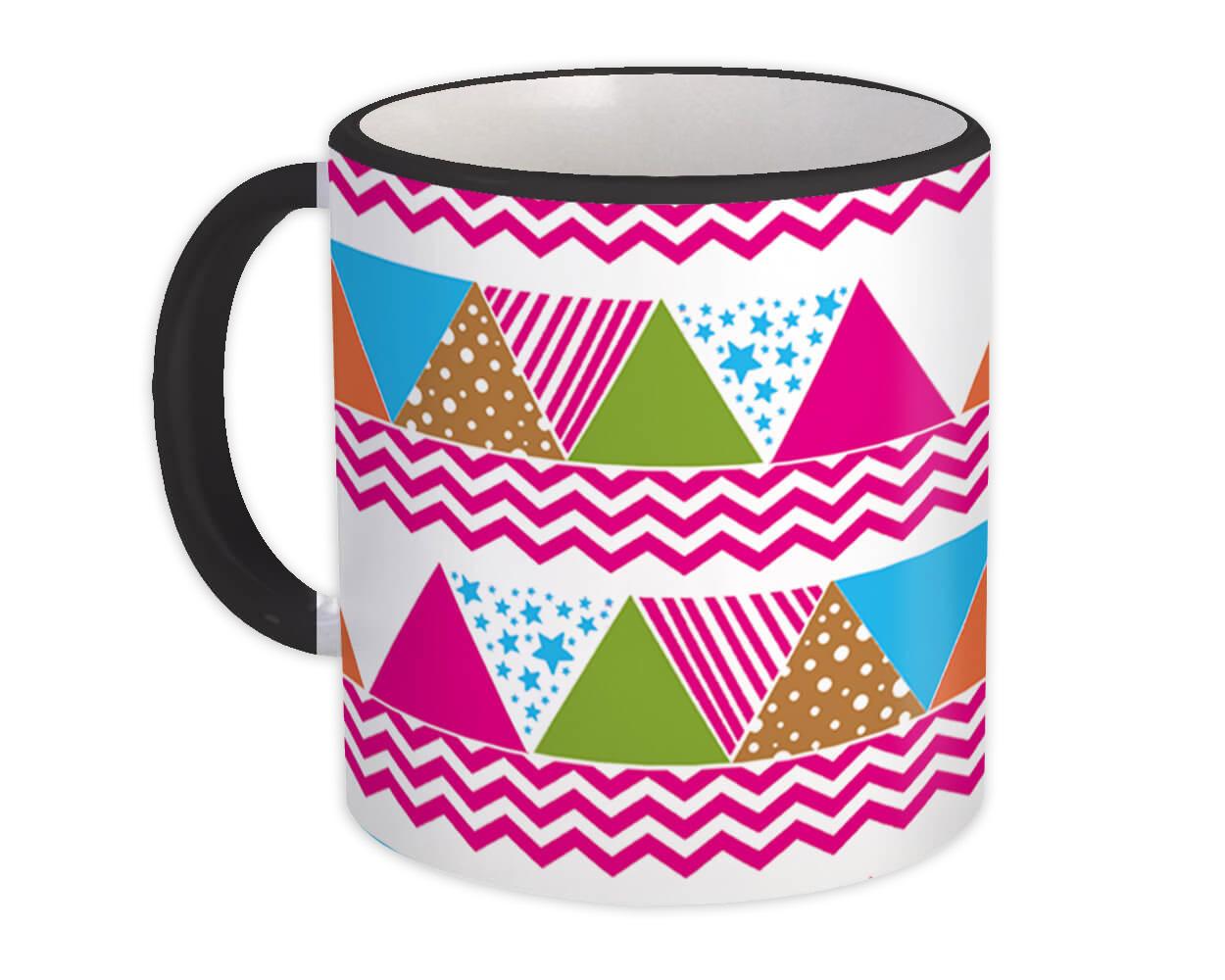 Gift Mug : Triangle Shapes Colorful Stars Modern Home Decor