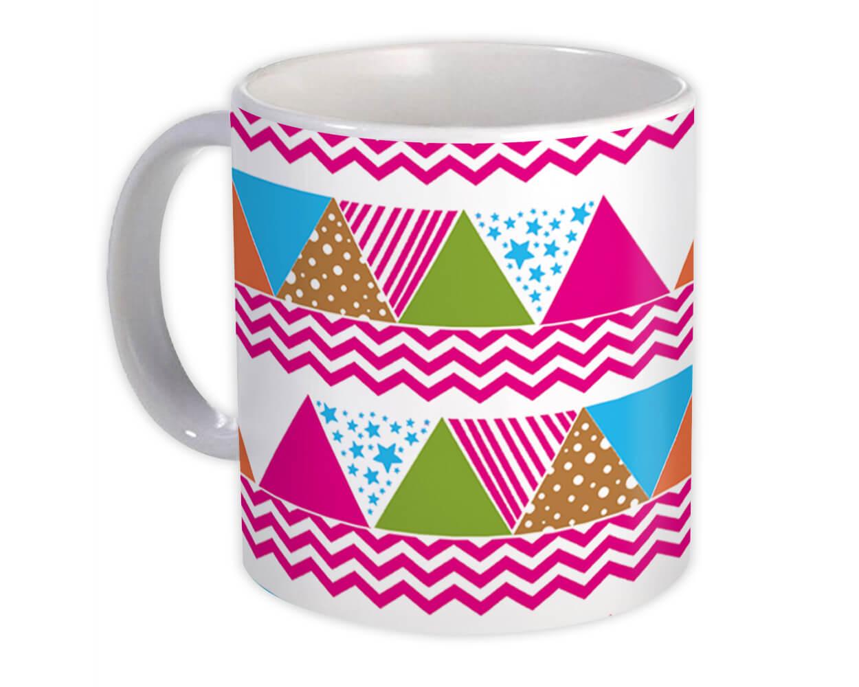 Gift Mug : Triangle Shapes Colorful Stars Modern Home Decor