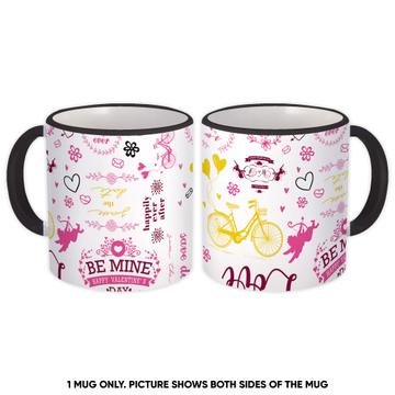 Save The Date : Gift Mug Love Be Mine Happy Valentine Pattern Cupid Bicycle Balloons