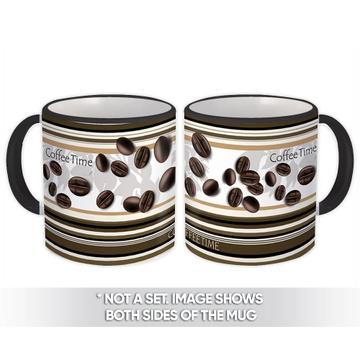 Coffee Time : Gift Mug Beans Abstract Stripes Pattern Exotic Fruit House Kitchen Decor