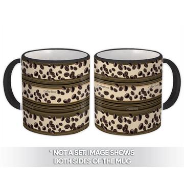 Coffee Time : Gift Mug Olive Color Pattern Beans Latin America Kitchen Wall Decor Lines
