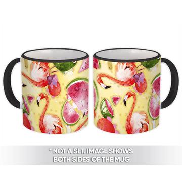 Watercolor Flamingo : Gift Mug Pattern Bird Watermelon Ice Cream Fruit Slice Decor